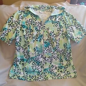 Chicos Short Sleeve Full Zip Neon Leopard Print Hoodie Women’s Size 3 (XL/16/18)